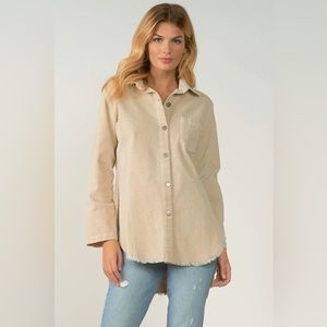 NWT Elan Corduroy Frayed Hem Shirt Jacket Stone Size L
